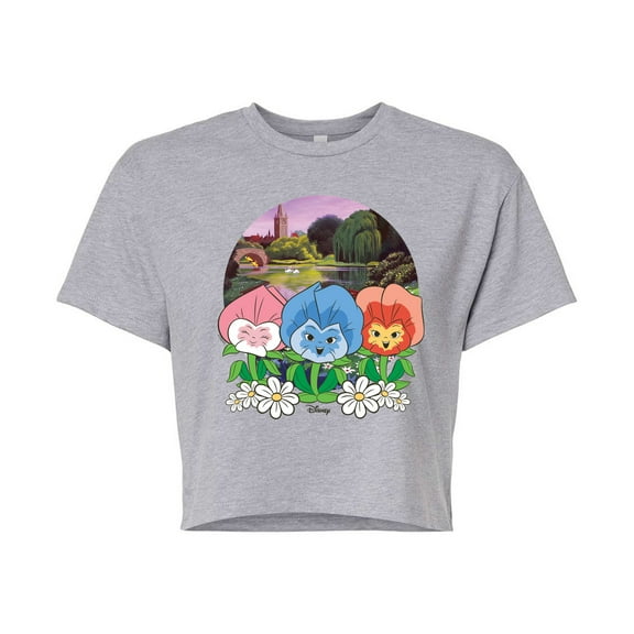 Disney - Alice In Wonderland - Flower Row - Juniors Cropped Cotton Blend T-Shirt
