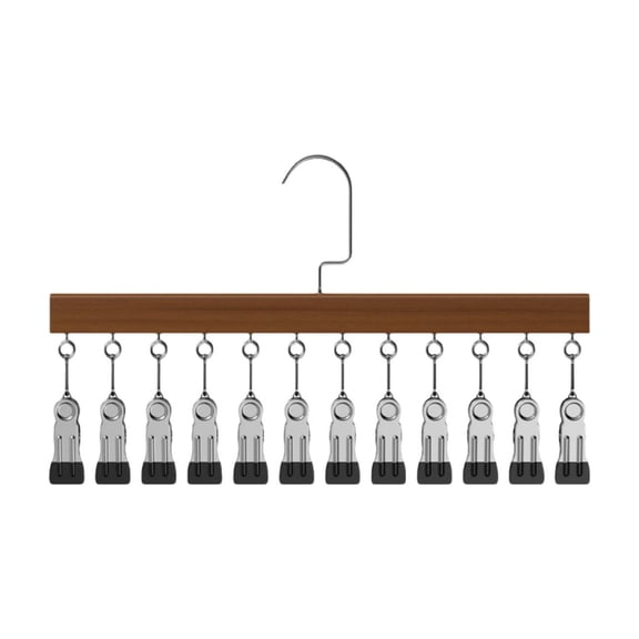 12 Clips Wooden Sock Hanging Drying Rack, Rustproof Stainless Steel Clothesline Clip Organizer, Sturdy Laundry Rack for Socks Hats Lingerie Home Dorm Balcony Laundry Use