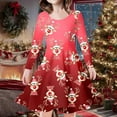 thumbnail image 2 of WEAIXIMIUNG Robe Bleue Enfants Filles Tout-Petits Arbres de Noël Imprimé Cerf Robe de Fête à Manches Longues 10-13 Ans, 2 of 5