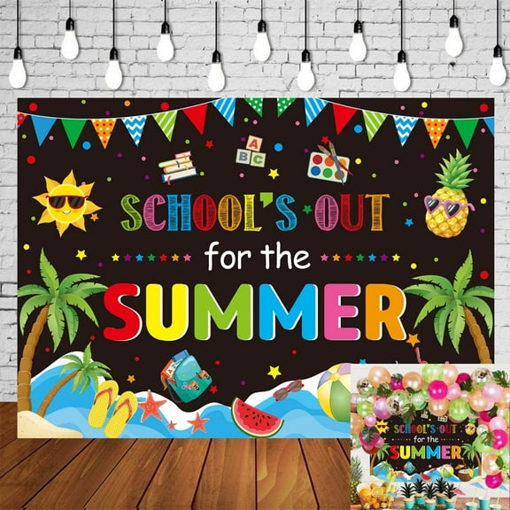 7x5FT School's Out of The Summer Background End of School Year Party Backdrop Beach Pool Backdrop for Summer Vacation Party Decorations