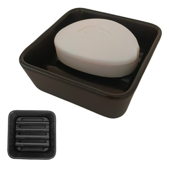 Vonpri Square Soap Holder Ceramic Container Case Bar Soap Box Bathroom Accessories Black