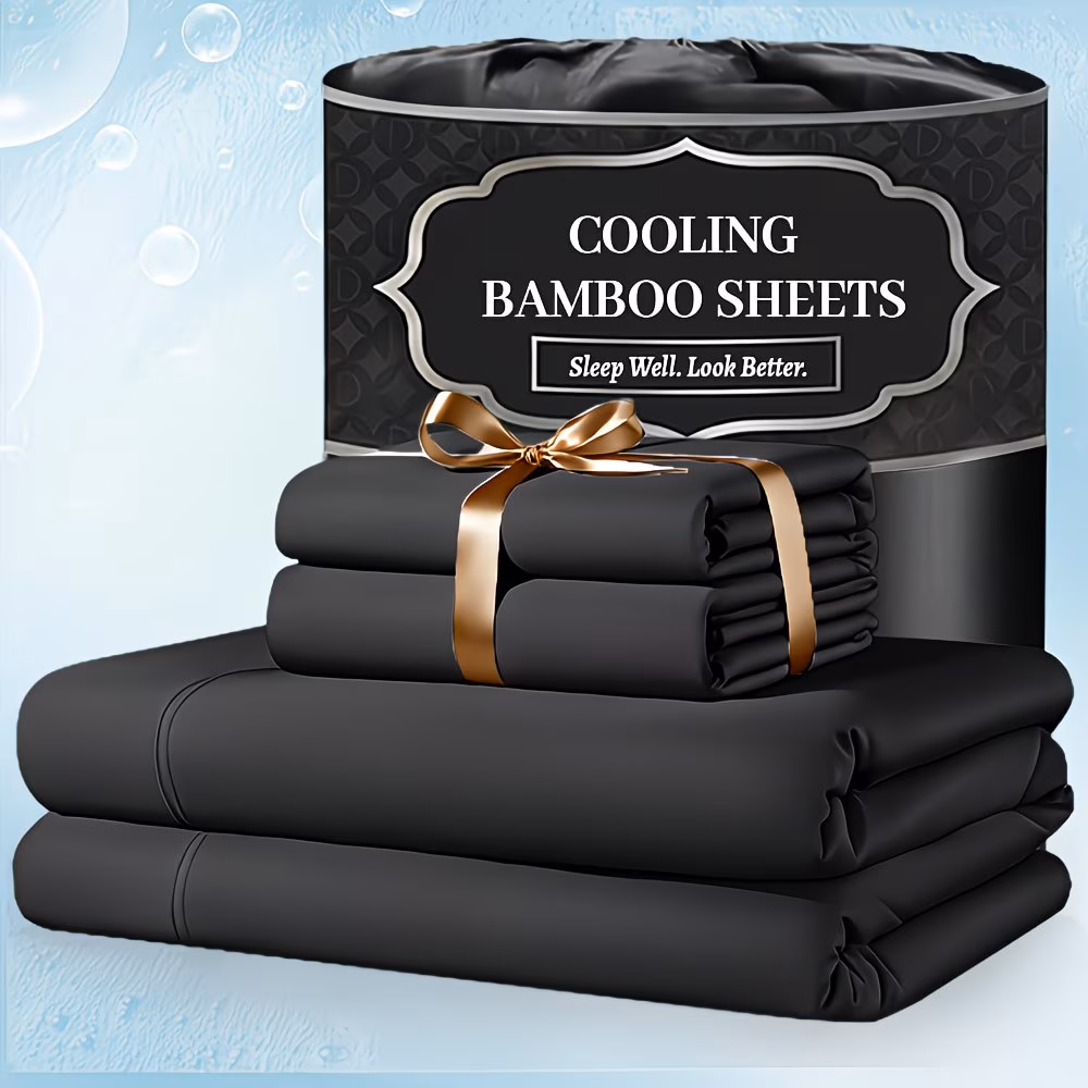 Black, variant on 3/4PCS Luxury Soft Bed Sheet Set with Deep Pocket Fitted Sheet, Easy Care, Perfect for Bedroom & Guest Room(Coffee color,Twin)