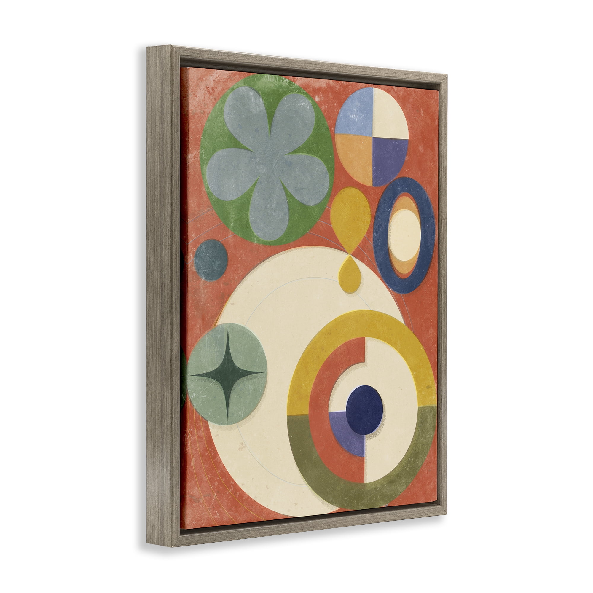 Stupell Industries Retro Overlapping Shapes Abstract Painting Brown Floater Framed Canvas Art Print Wall Art, 25 x 31