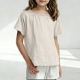 thumbnail image 2 of Einccm Girls Short Sleeve T-Shirts for Toddler and Little Girls Ages 1 to 7 Years, Ruffled Neckline Round Neck A-Line Top in 5 Solid Colors, for Casual School Outdoor Daily Wea, 2 of 6