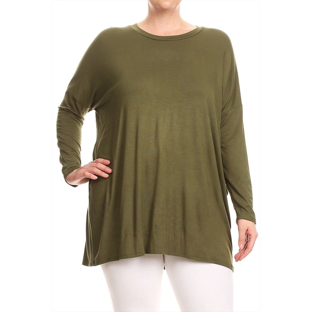 Moa Collection Plus Size Women's Long Sleeves Solid Tunic Top
