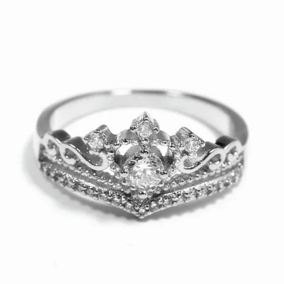 Luxury White CZ Crown Womens Titanium Steel Rose Gold/Silver Plated Ring Sz 6-10