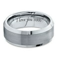 thumbnail image 2 of Tungsten I Love You 3000 Quote Engraved Band Ring 8mm Men Women Comfort Fit Gray Step Bevel Edge Brushed Polished, 2 of 4