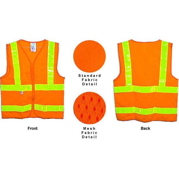 Class Two, ANSI 2004 Double Striped Sleeveless, MESH ORANGE Safety Vests with Lime stripes 2XL