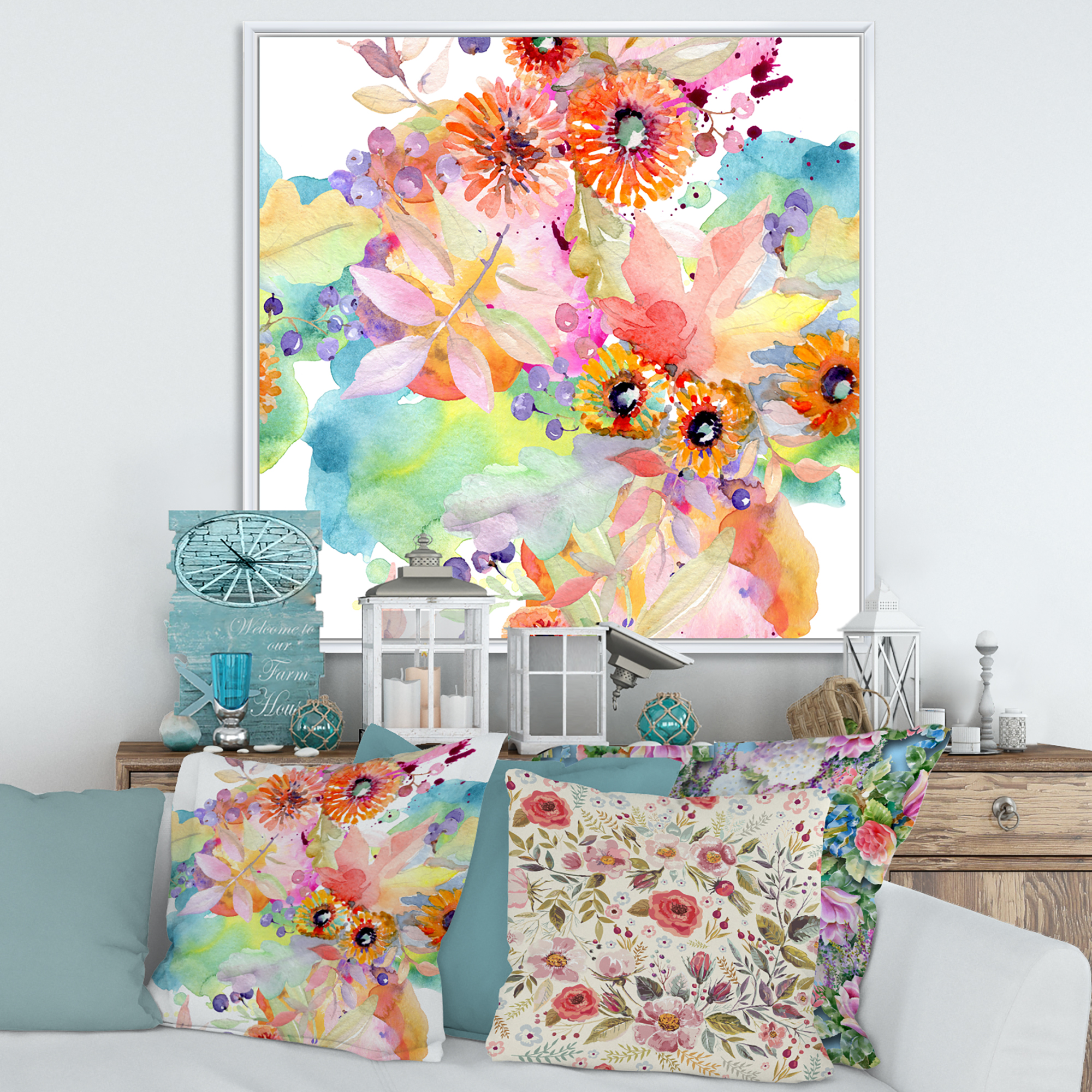 Designart 'Wildflowers and Vibrant Wild Spring Leaves I' Traditional Framed Canvas Wall Art Print