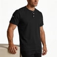 thumbnail image 4 of LEKWK Mens Henley T Shirt Short Sleeve Button Placket Raglan Shoulder Sleeve Tab Detail Lightweight Stretch Casual Workout Travel Daily Summer Tops Shirts Tees Black S, 4 of 6