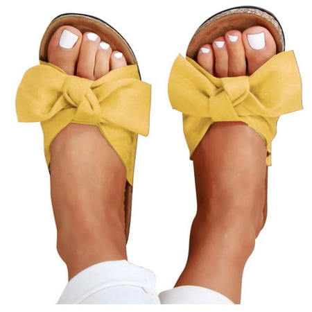 

nsendm Female Shoes Adult Slippers for Women with Back Flat Shoes Tie Bottom Heel Fashion Bow Women Women s slipper Soft Sole Slippers for Women Yellow 11