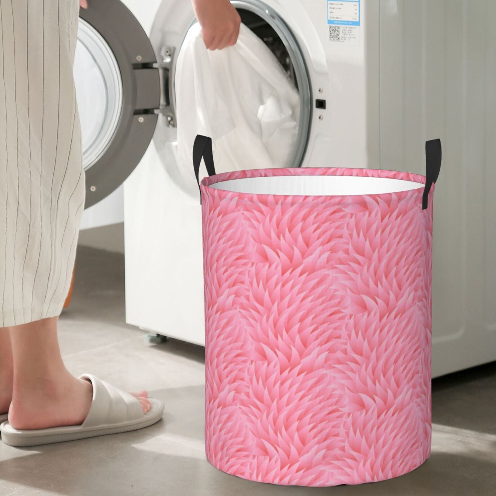 Large Laundry Basket with Handles - Pink Pattern Kids Baby Dirty Clothes Laundry Hamper for Bedroom Aesthetic