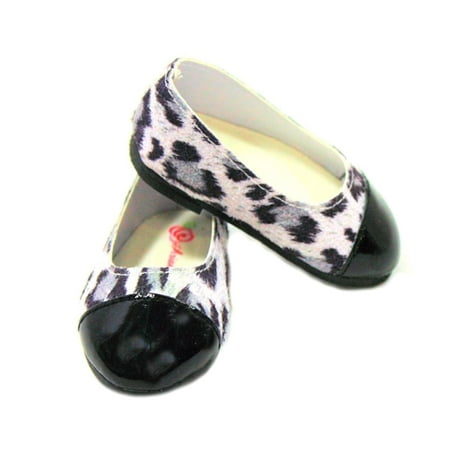 Arianna Patent Cap Toe White  Leopard Ballet Shoe  fit most 18 inch dolls