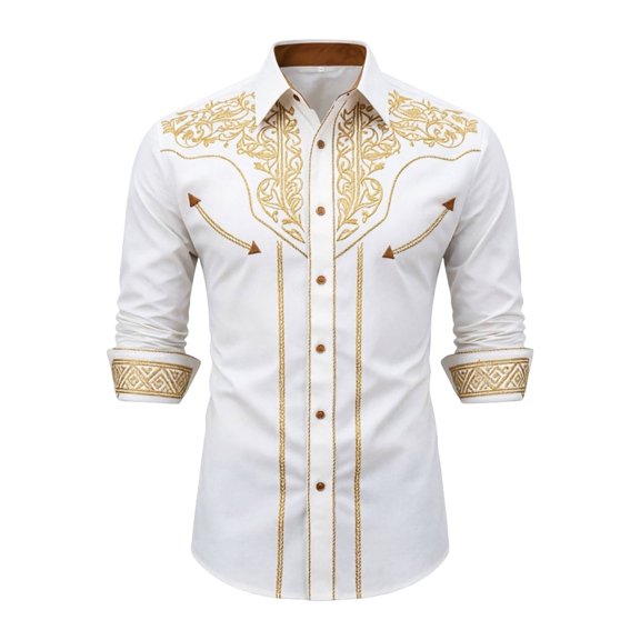 FINALGANG Boys Western Cowboy Shirt Printed Long Sleeve Regular Fit Shirts Fashion Casual Button Down Shirts For Kids Holiday Festival Party Tops 6-7 Years