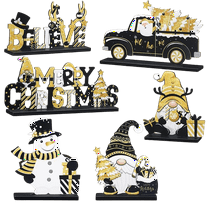 6 Pcs Christmas Table Decorations, Wooden Christmas Table Centerpieces, Xmas Snowman Claus Gnome Signs Merry Xmas Toppers