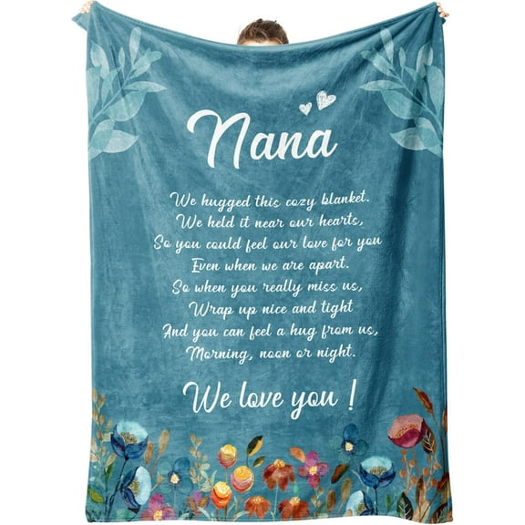 Nana Blanket with Flowers & Letter Print, Nana Gifts for Birthday, Grandparents Day, Gifts for Nana from Grandkids, Soft Throw Blankets 50" x 60"