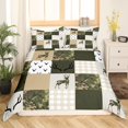 thumbnail image 3 of Cover Set Queen Size Camo Comforter Cover Green and Beige Plaid Print Bedding, 3 of 5