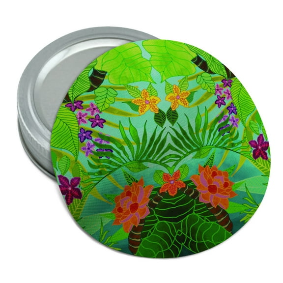 Tropical Flowers and Leaves Green Blue Round Rubber Non-Slip Jar Gripper Lid Opener