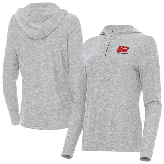 Women's-Antigua  Heather Gray Joey Logano Daybreak Quarter-Zip Pullover Hoodie