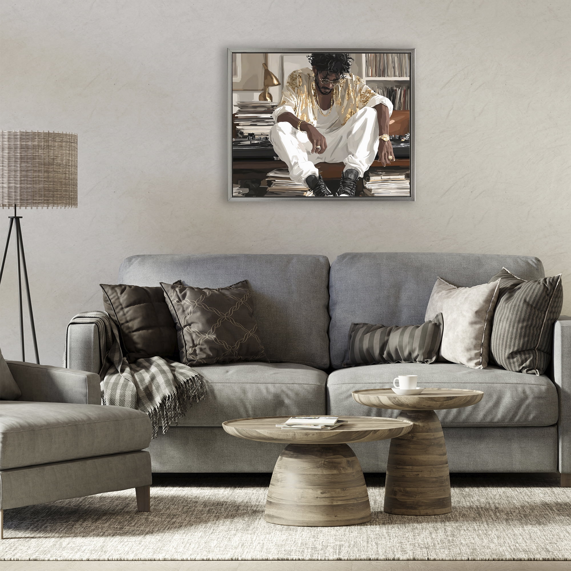 Stupell Industries DJ with Record Collection Gray Framed Floater Canvas Wall Art, design by Franklyn Gregory