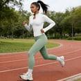 thumbnail image 7 of ZJXFGS Women Workout Sets 2 Piece Seamless Yoga Outfits Long Sleeve Zip up Jacket High Waist Leggings Athletic Gym Set White 2XL, 7 of 7
