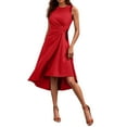 thumbnail image 2 of Vestido sin mangas con cintura fruncida y corte en A para mujer - Dobladillo asimétrico, vestido midi de cóctel para verano, 2 of 7