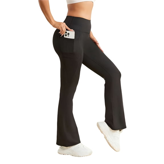 Women Flare Leggings with Pockets Comfy Yoga Pants High Waist Tummy Control Bootcut Workout Flared Leggings XL