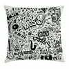 Doodle Throw Pillow Cushion Cover, Music Collection with an Abstract Drawing Rock Jazz Blues Genre Classic Dancing, Decorative Square Accent Pillow Case, 24 X 24 Inches, Black White, by Ambesonne