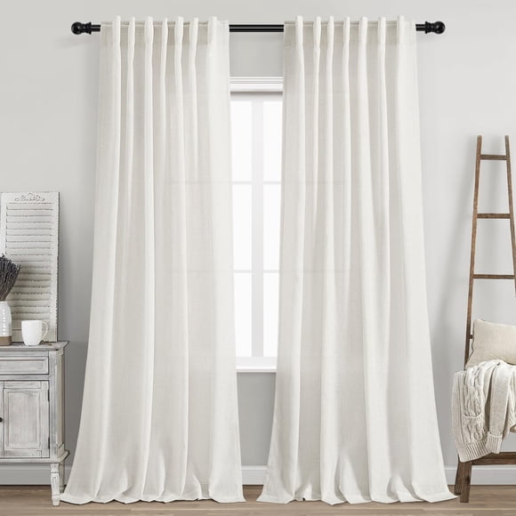 Cortinas Nanspring Mezcla de Lino 213 cm 2 Paneles Beige Blanco