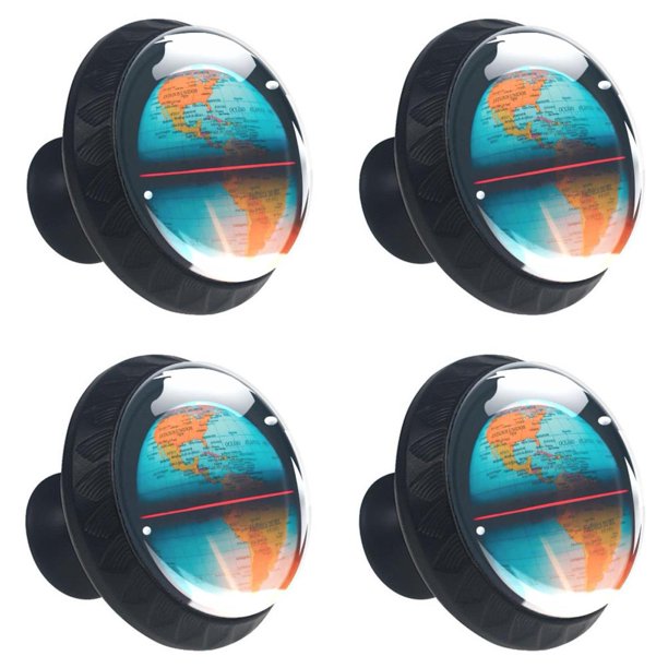 Ownta Earth Map Globe Black Round Glass Drawer Handles Knobs Pulls With