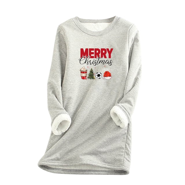 Birdeem Hauts de Noël pour Femmes Col Rond Épais en Peluche Manches Longues
