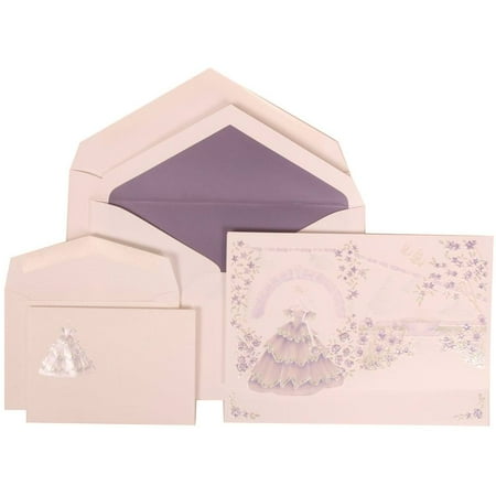 JAM Paper Wedding Invitation Combo Set, 1 Large & 1 Small, Colorful Princess Set, Purple Card with Purple Lined Envelope,100/pack