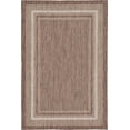 thumbnail image 1 of Unique Loom Outdoor Collection Transitional Indoor & Outdoor Casual Solid Tonal Border Area Rug, 4 x 6 ft, Brown/Beige, 1 of 2