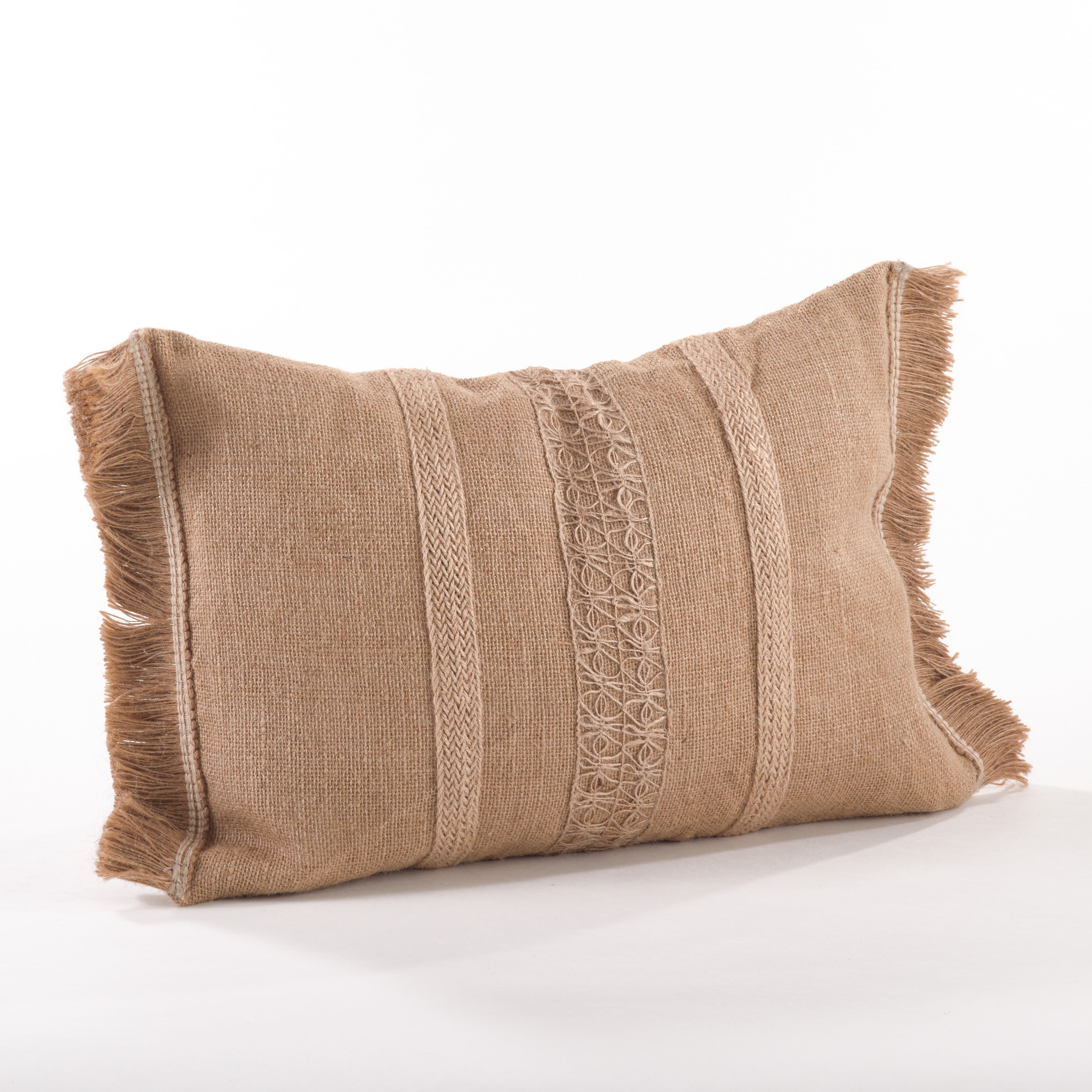 Saro Lifestyle Striped Jute Fringe Throw Pillow