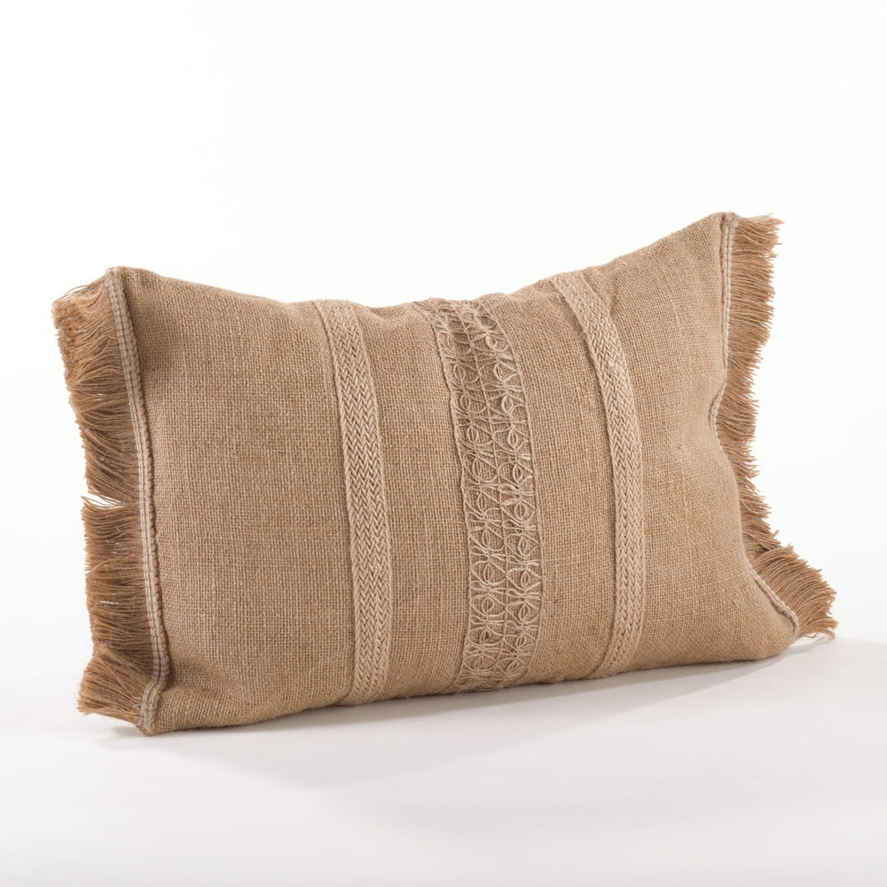 Saro Lifestyle Striped Jute Fringe Throw Pillow