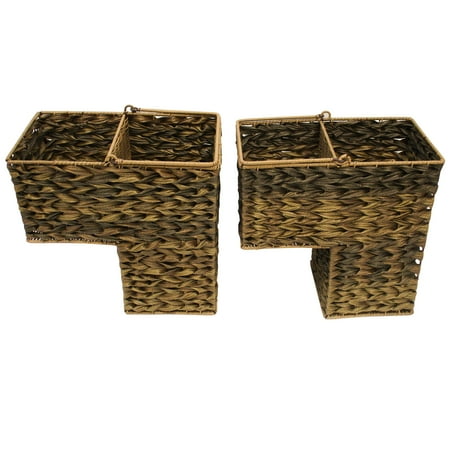 14.5 in Plastic Wicker Storage Stair Basket with Handle (Set of 2, Brown)