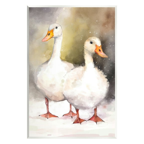 Stupell Industries Two White Ducks in Snow Animals & Insects Painting Unframed Art Print Wall Art, 10 x 15