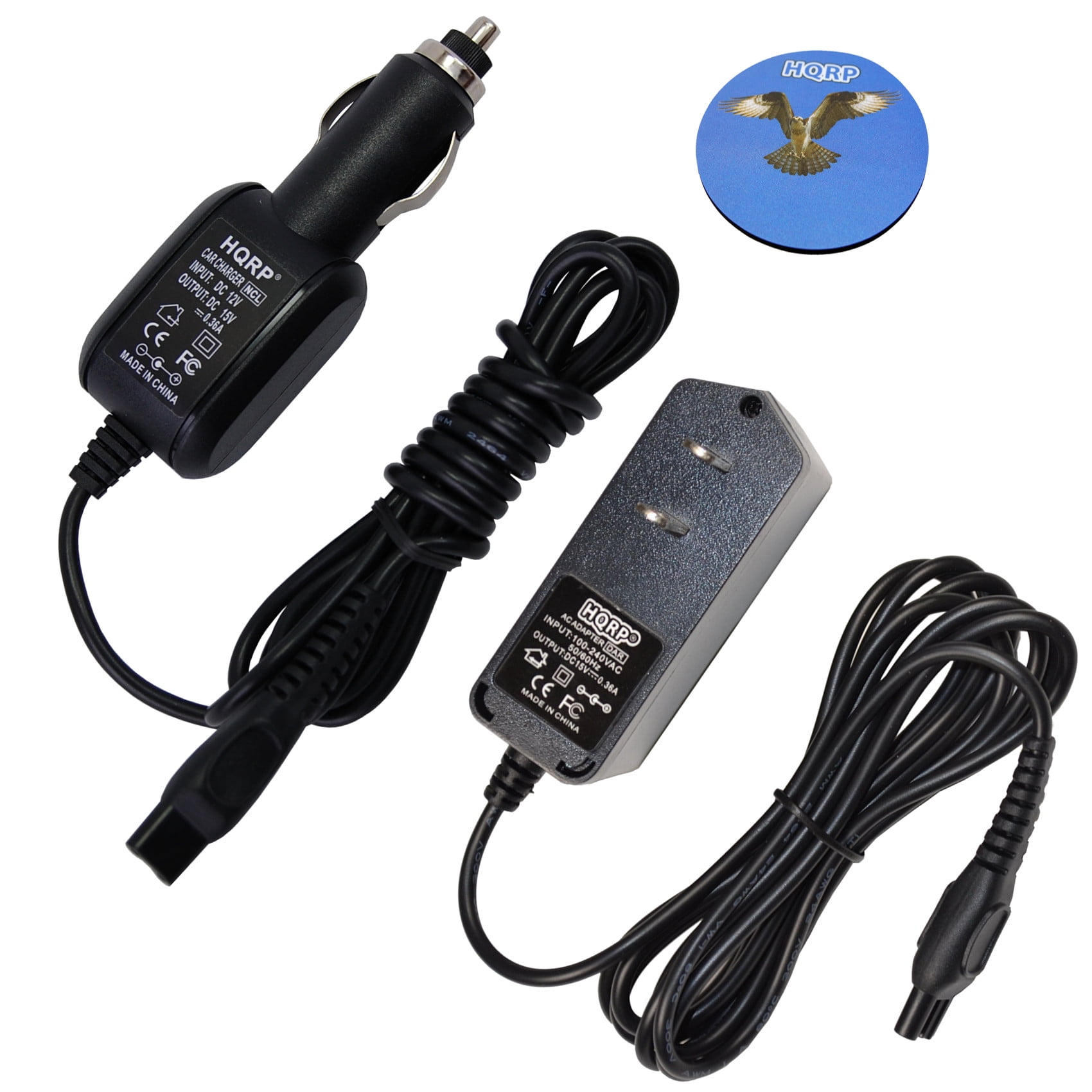 HQRP Car Charger + AC Adapter for Philips Norelco AT895 AT895/41 PT724 PT724/41 AT790 AT790/40