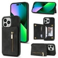 thumbnail image 1 of SaniMore for iPhone 14 Pro 6.1" 2022 Back Case with Zipper Card Pokcet Flip Wallet/Kickstand Shock Absorption Anti-fall Retro PU Leather Wear-resistant Shell For iPhone 14 Pro, Black, 1 of 9
