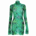 thumbnail image 2 of Robes d'Été pour Femmes 2025 Dames Imprimé en Maille Col Rond Manches Côté Ouvert Robe d'Été Verte S, 2 of 5