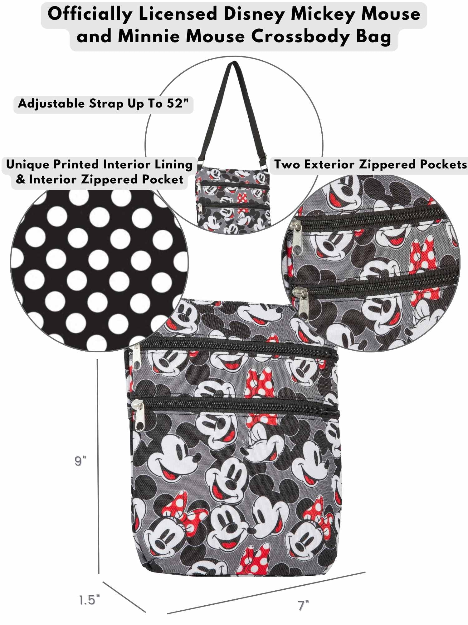 Mickey & Minnie Mouse Passport Bag Faces Travel Women's Disney Crossbody Purse