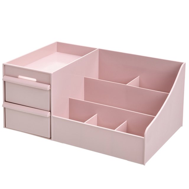 Organizador de escritorio de maquillaje con cajones, organizador de cuidado de la piel para cosméticos, soporte de tocador para lápiz labial, pinceles,, esmalte de uñas y joyas Adepaton CPB-DE-WX242-2