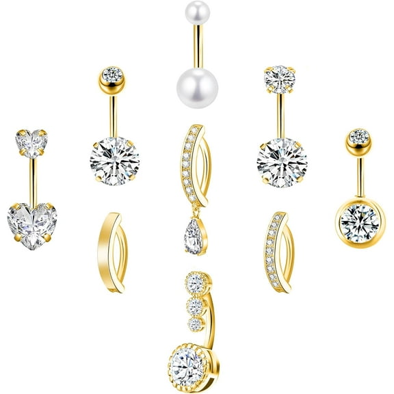 Gold Belly Button Ring for Women - Surgical Steel Navel Piercing Jewelry 14G