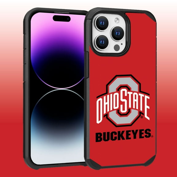 Apple iPhone 14 Pro Max (6.7) - Licensed NCAA of Ohio State University Buckeyes Logo on Red Textured Dual Layer Case