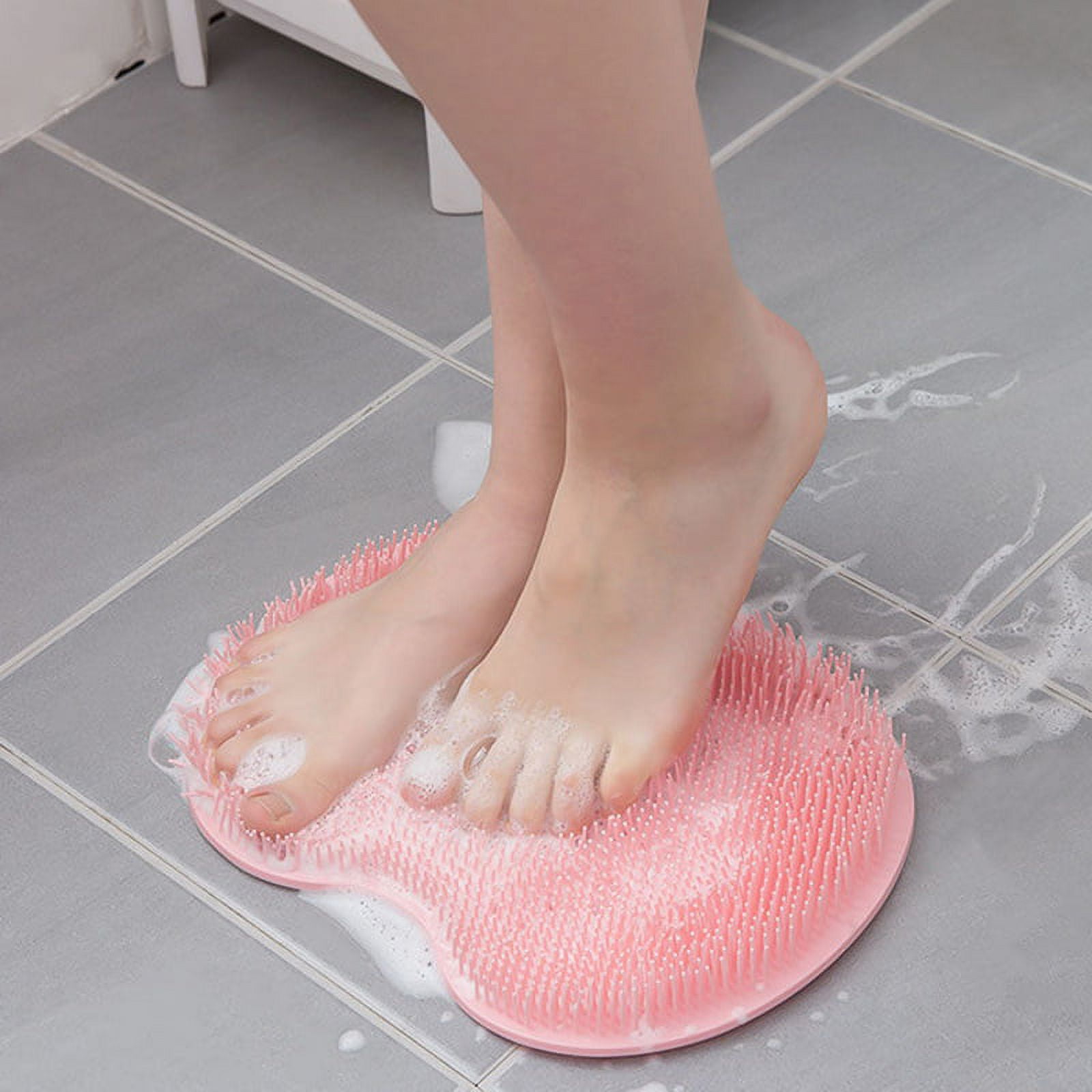 Bathsafe Extra Large Non Slip Shower Mat with Foot Scrubber Brush,Strong  Suction Cups Foot Massager Cleaner Bath Mat with Drain Holes Soft TPE  Machine
