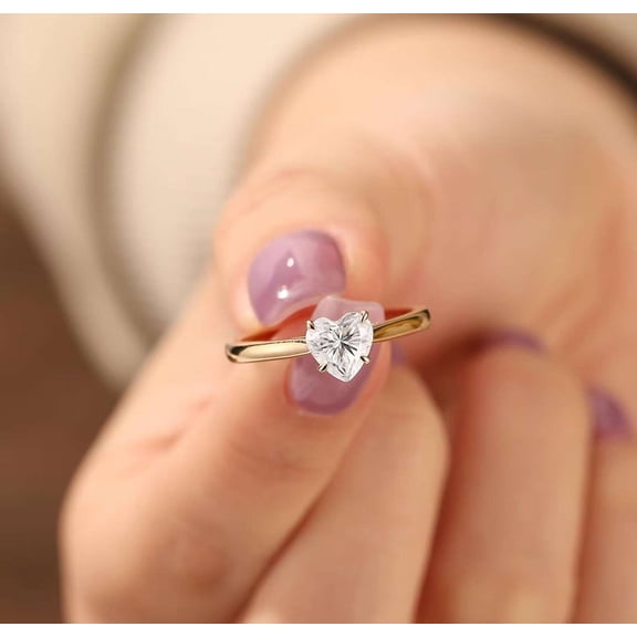 vylahjewellery Romantic Heart Cut Moissanite Promise Ring 14K Vermeil Yellow Gold Engagement Ring Elegant Valentine Day Gift Ring Beautiful Solitaire Ring