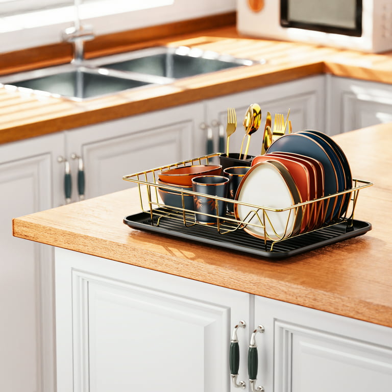 Small Dish Rack with Tray Compact Dish Drainer for Kitchen Counter