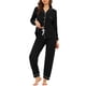 thumbnail image 1 of Pijamas de sueño para mujeres INSPIRE CHIC, conjunto de loungewear de modal con botones, mangas largas y pantalones, talla XS, negro, 1 of 5