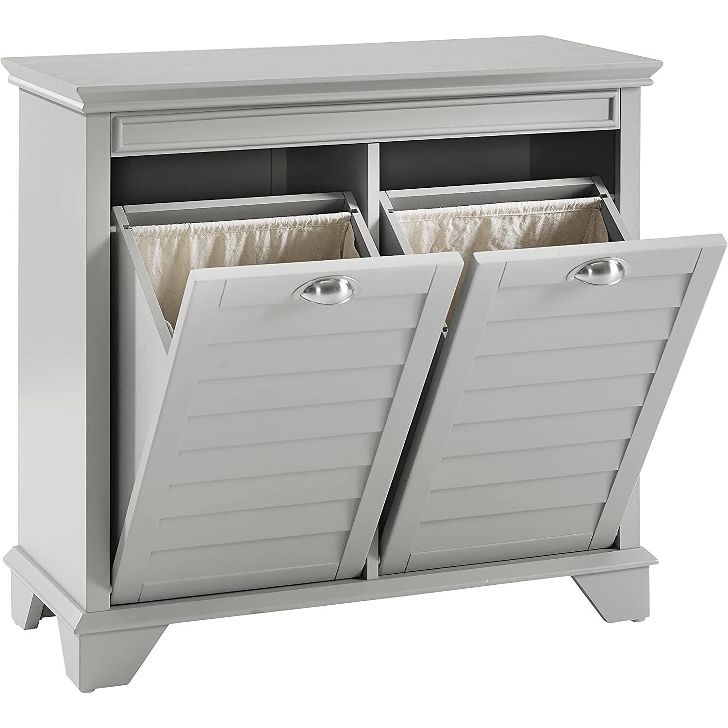 Linen Hamper with Tilt-Out Design - Coastal Cottage Laundry Basket - Two Compartment Storage