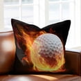 thumbnail image 2 of Flame Golf Ball Throw Pillow Cover Sports Black Background Abstract Art Cotton Linen Cushion Cover Throw Pillow Case with Invisible Zipper for Couch Sofa Bed Chair Car 20x20 Inch, 2 of 9